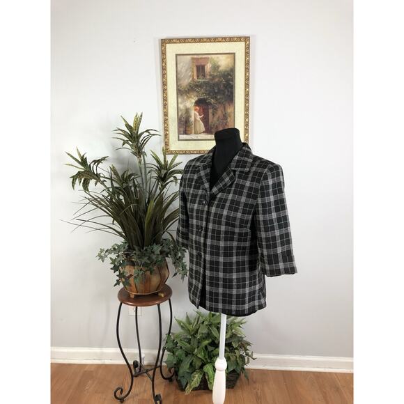 Sevion Women Suit Jacket 8 Buttons Short Sleeve Plaid Office Siren Dark Academia - Picture 4 of 7